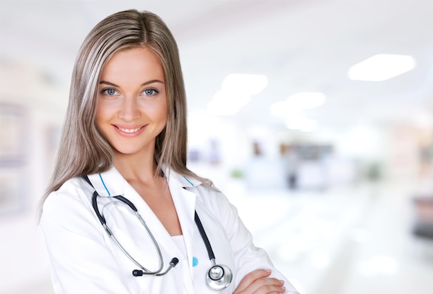 Dokter verpleegster gezondheidszorg en geneeskunde ziekenhuis patiënt geneeskunde vrolijk