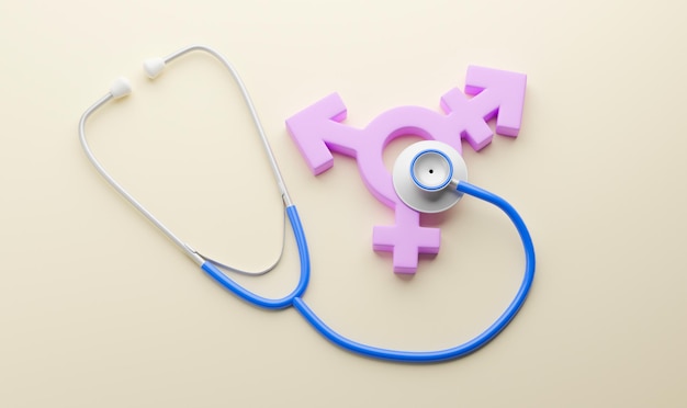 Dokter voor transgender stethoscoop en transgender gendersymbool 3d render