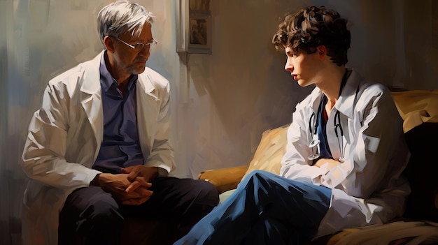 Dokter zit naast patiënt.