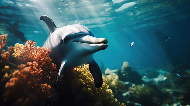 Dolfijn in het water Vis in de oceaan springen Gelukkige Vriendelijke Vis