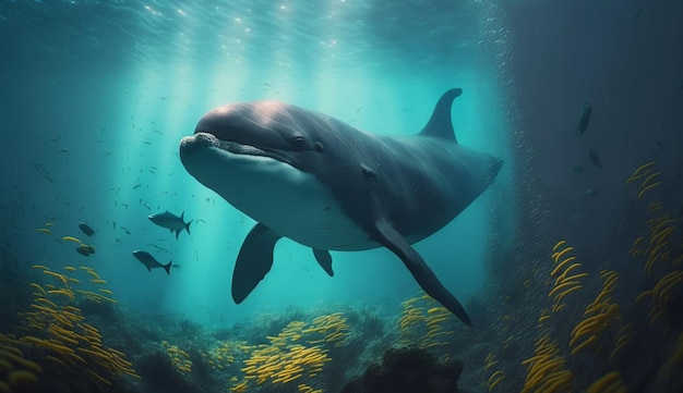 Dolfijnen zwemmen in de onderwaterwereld Prachtige Onderwater Generatieve AI
