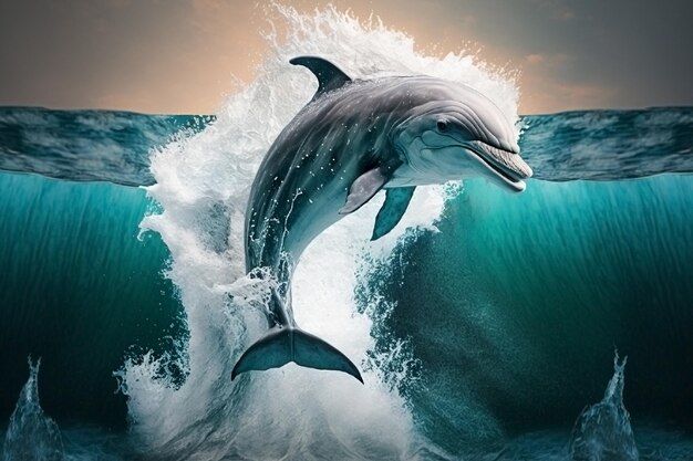 Dolfijnen zwemmen in de zee Generatieve AI