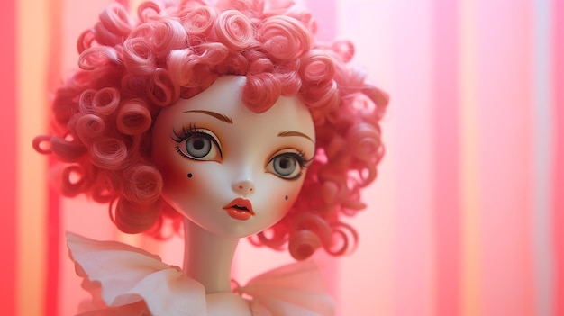 doll close up in pink with pastel pink background