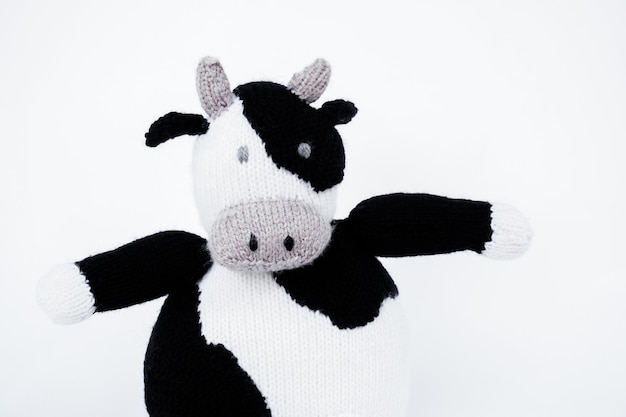 Doll cow Black and white Stuffed Dairy cow Dairy cattle isolated on white background