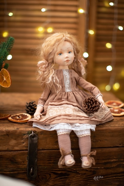 Doll in dress on a nightstand