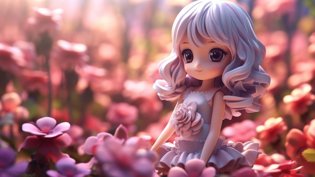 A doll in a field of flowers