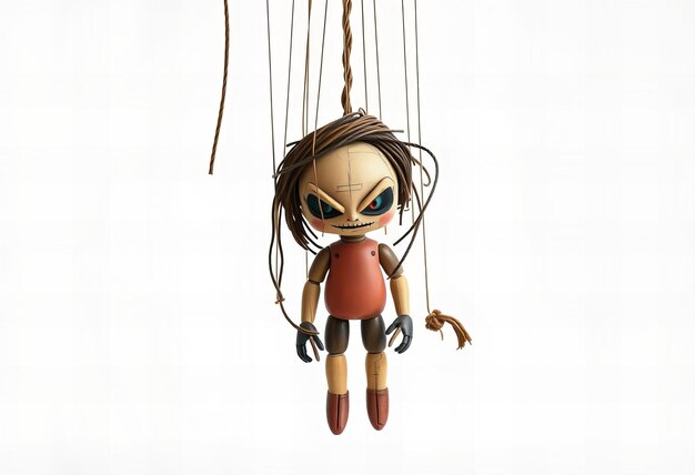 a doll hanging from a rope with a girl on it
