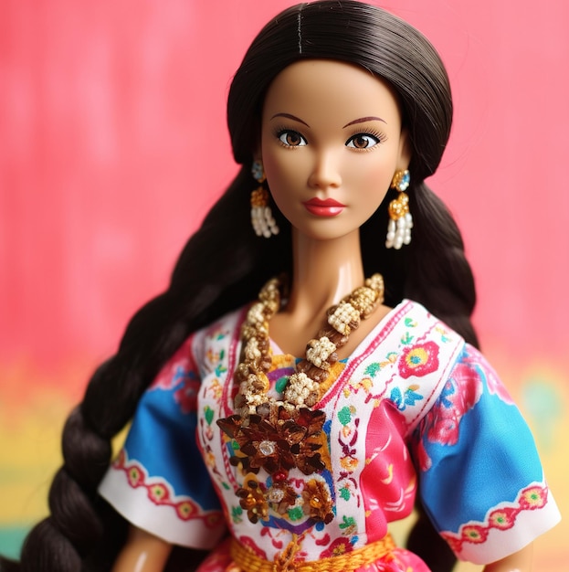 A doll of a japanese doll with a colorful dress on it