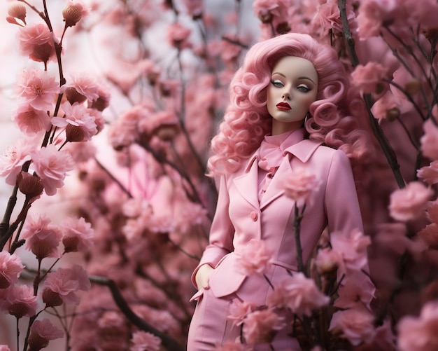 Doll in Pink Suit with a Thoughtful Expression