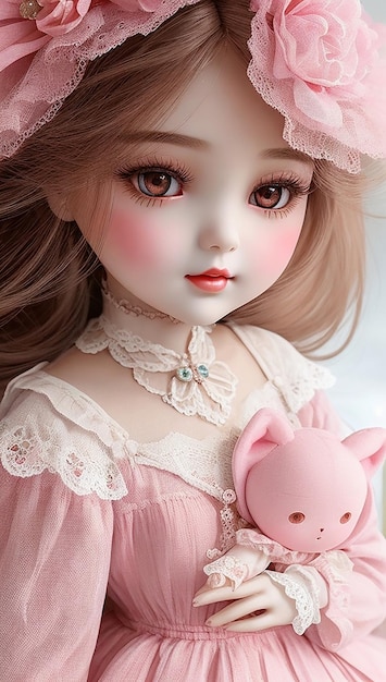 Doll sophisticated and rosy appearance pink cute girl doll