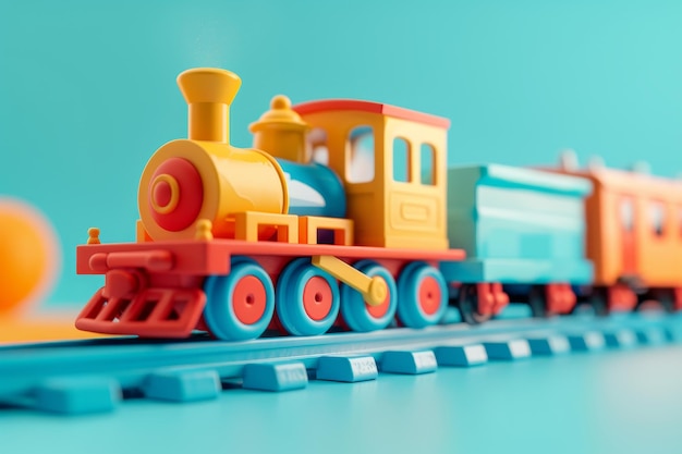 Photo doll and toy train in the concept of realistic play