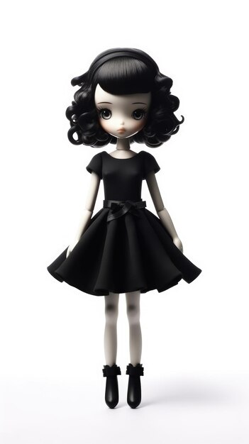 Photo a doll with black hair and a black dress