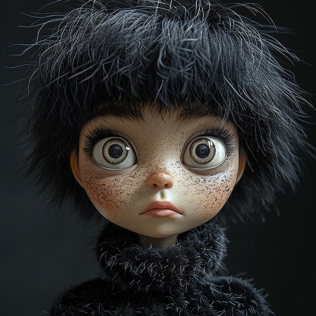 Foto una bambola con i capelli neri e una testa di stile capelli neri
