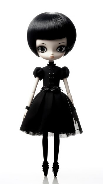 Photo a doll with a black hat and a black dress