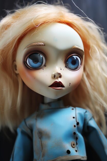 Photo a doll with blonde hair and blue eyes