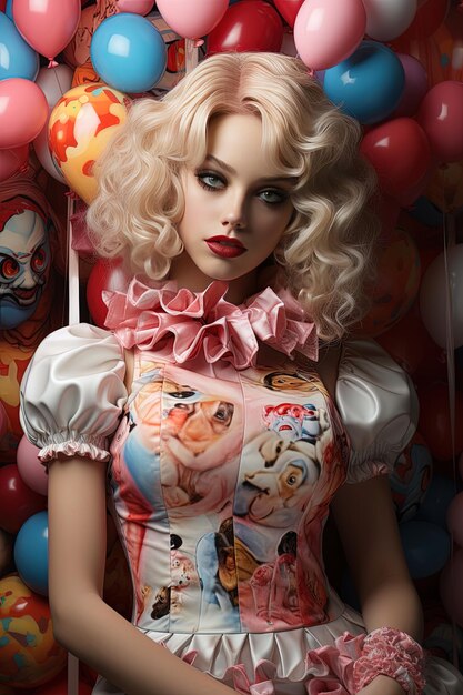 a doll with blonde hair and a clown face on the top