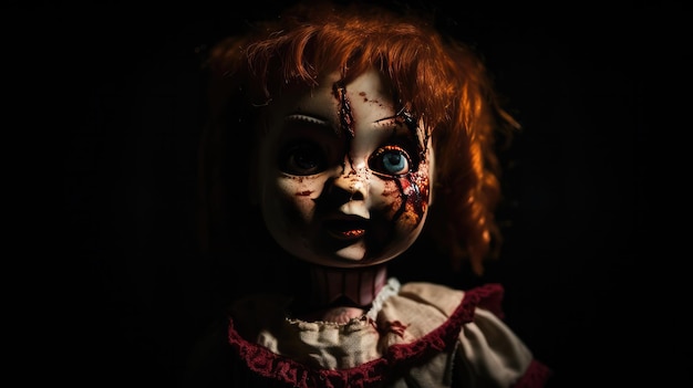 A doll with blood on the face