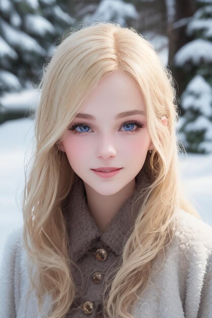 A doll with blue eyes and a blonde hair