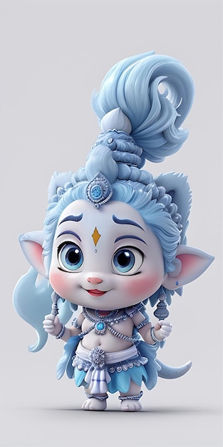 a doll with blue hair and a blue bow on her head