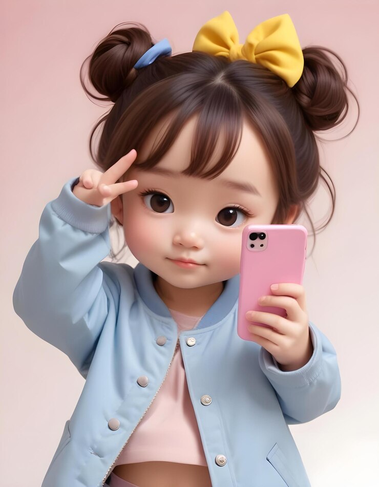 Photo a doll with a blue jacket and a yellow bow on her head