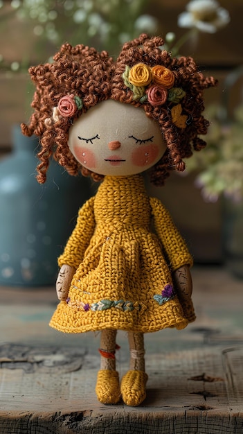 A doll with curly hair