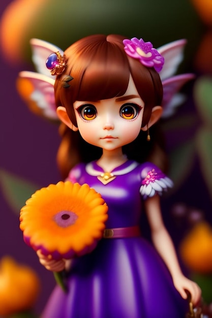 A doll with a flower in her hand