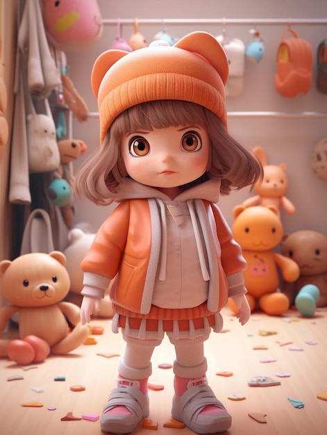 a doll with a hat and a sweater on it