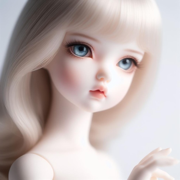кукла с длинными светлыми волосами и голубыми глазами