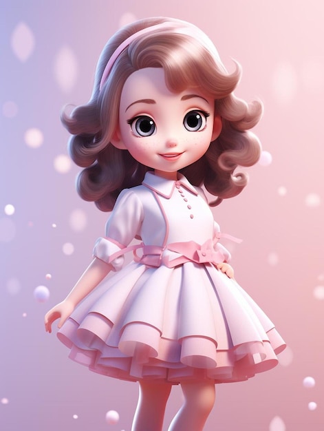 A doll with a pink dress and a bow on the top