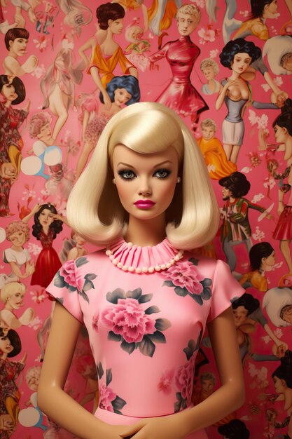 Photo a doll with a pink dress and a flowered shirt