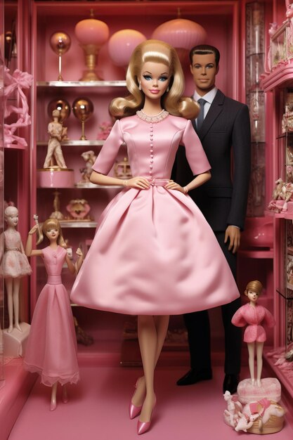 Photo a doll with a pink dress and a man in a suit