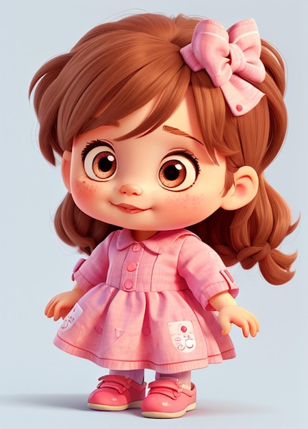 a doll with a pink dress and a pink bow.