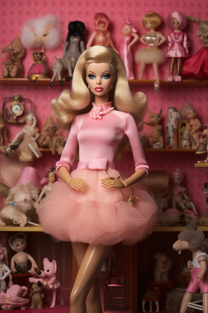 a doll with a pink dress and a pink dress