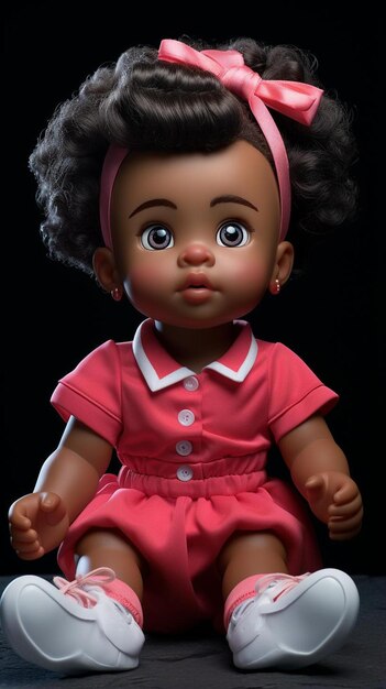 Photo a doll with a pink dress and white collar