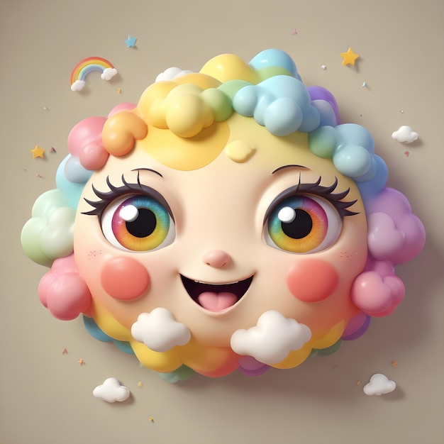 a doll with a rainbow colored face and colorful candies on the face