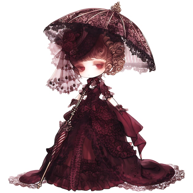 Photo a doll with a red dress and a hat with a lace trim