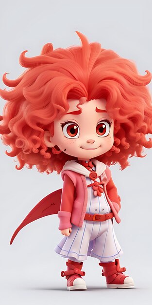 A doll with a red hair and a red bow in her hair