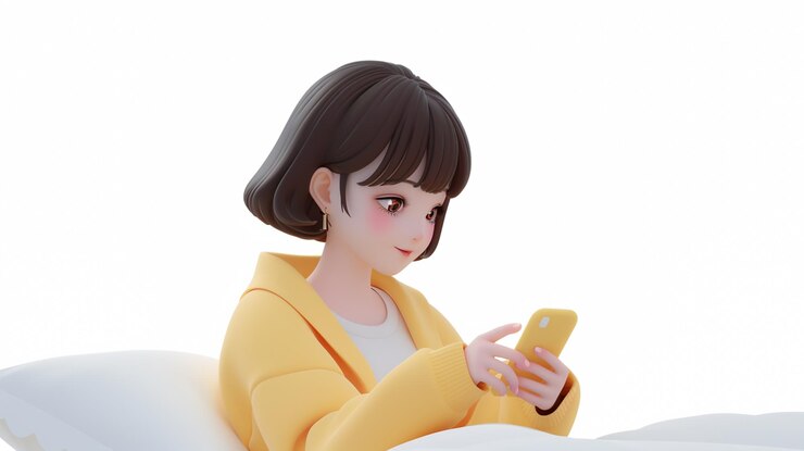 Photo a doll with a yellow jacket on is looking at a phone