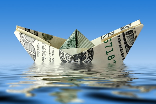 Dollar banknote ship in water