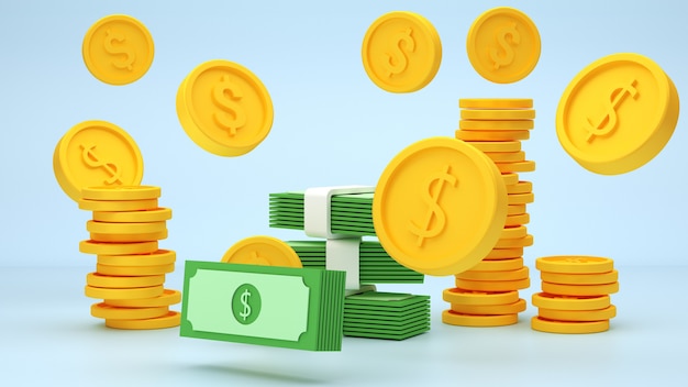 dollar banknotes and coins money d illustration