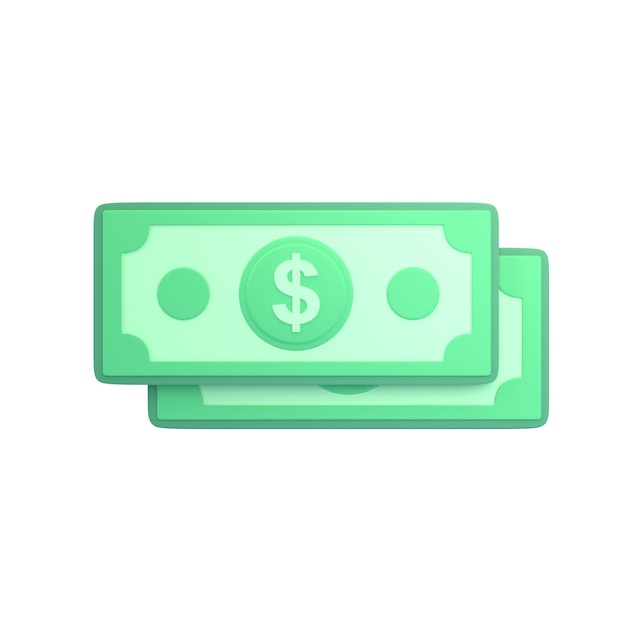 dollar banknotes icon button symbol isolated on white background 3d rendering