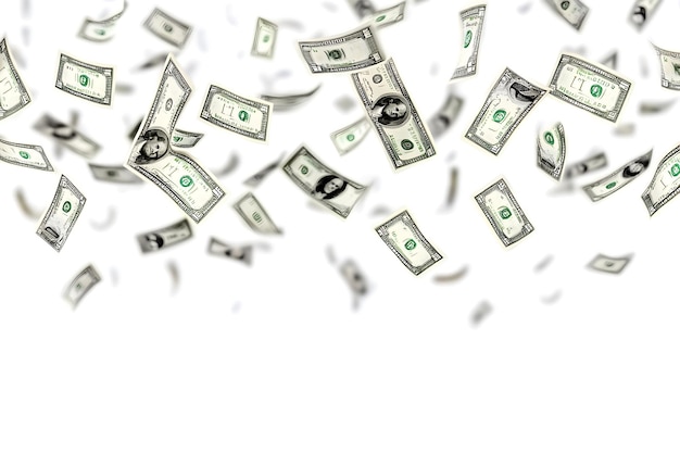 a dollar bill is flying in the air
