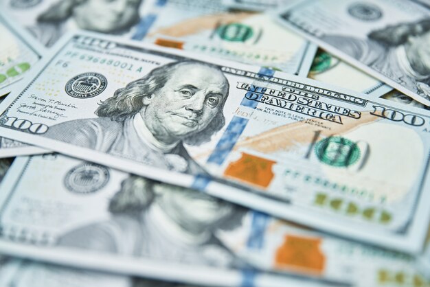 Photo dollar bills background pile of american money cash