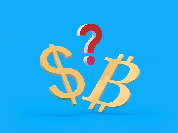 Dollar and bitcoin signs with a question mark