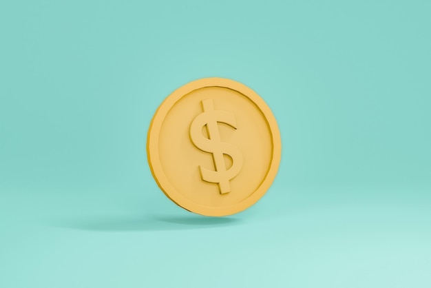 Dollar coin on green pastel background Minimal 3D Rendering Saving money concept Banking Investment and Financial Wealth and investment