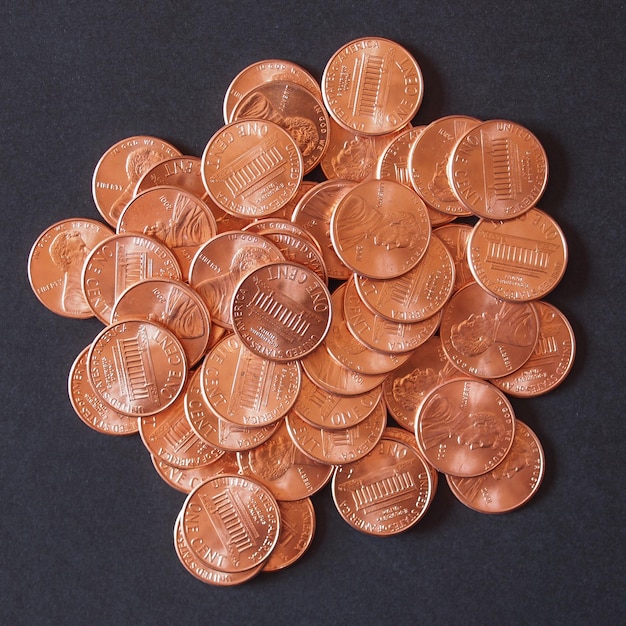 Photo dollar coins 1 cent wheat penny cent