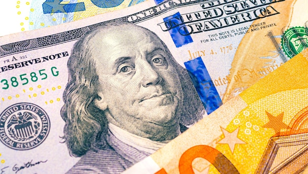 dollar and euro banknotes for foreign exchange and international business concept