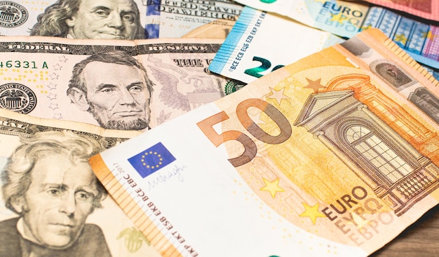 dollar and euro banknotes for foreign exchange and international business concept