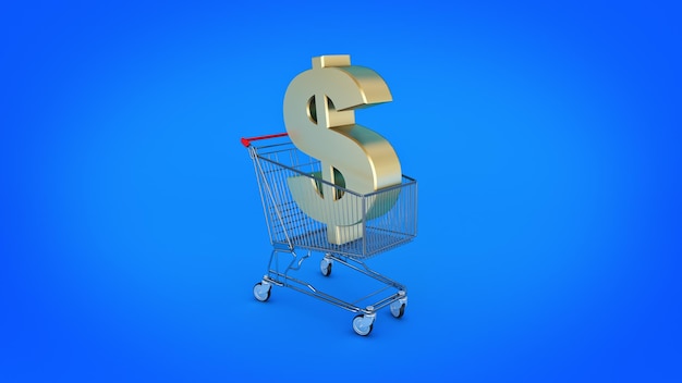 Dollar geld trolley concept. 3D-rendering