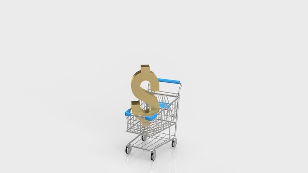 The dollar gold symbol on shopping cart for business concept 3d rendering